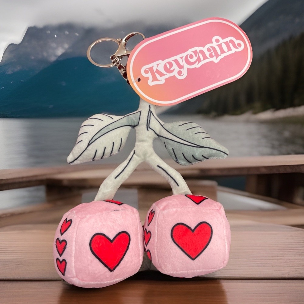 Plush Dice Cherry Keychain Backpack Bag Purse Pendant Valentine Gift Love Friend